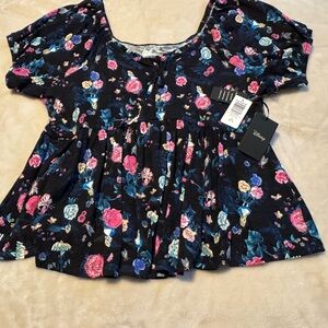 Disney Floral Blouse - Black, Pink, Blue